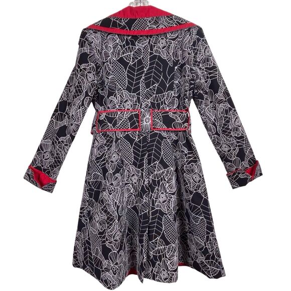 AN REN Wearable Art Floral Long Coat Black Red Size Medium Statement Jacket - Picture 2 of 16
